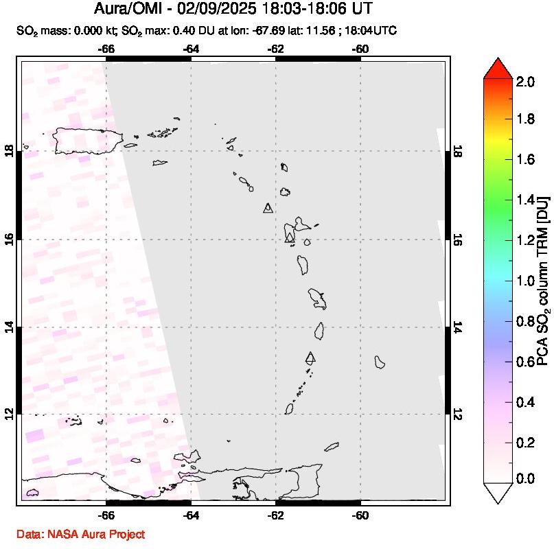 A sulfur dioxide image over Montserrat, West Indies on Feb 09, 2025.