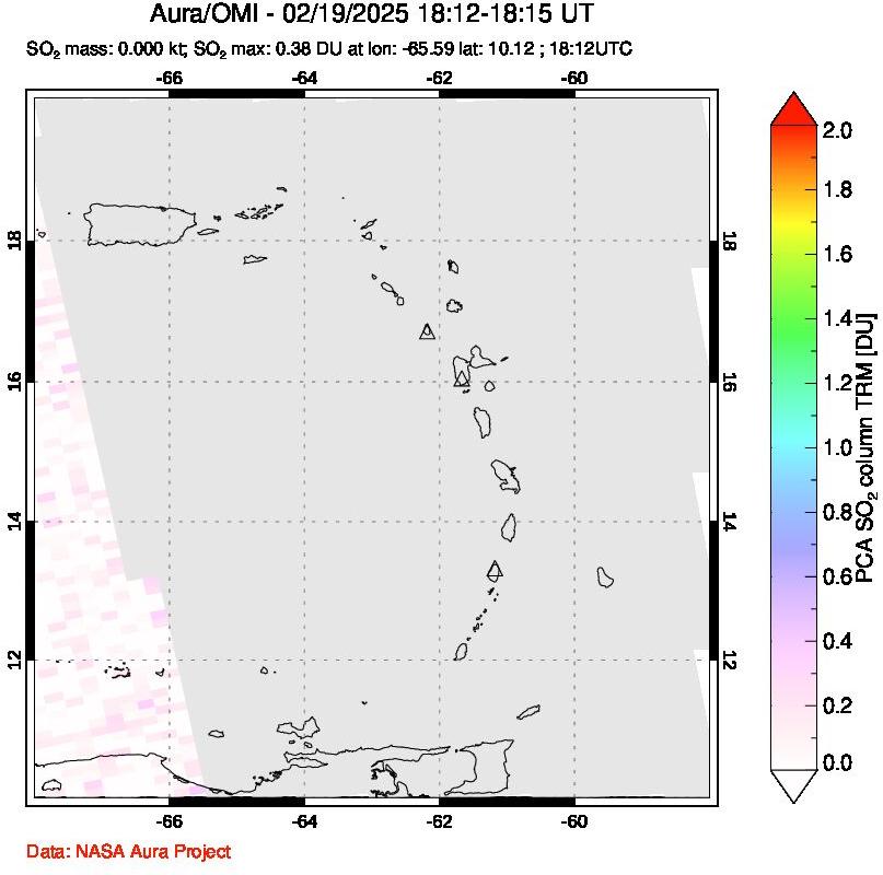 A sulfur dioxide image over Montserrat, West Indies on Feb 19, 2025.