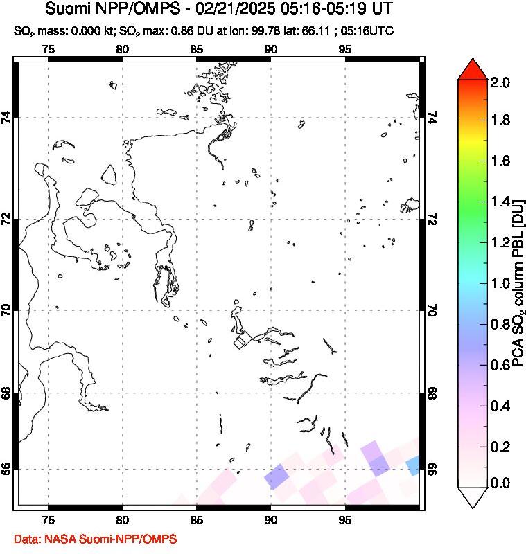 A sulfur dioxide image over Norilsk, Russian Federation on Feb 21, 2025.