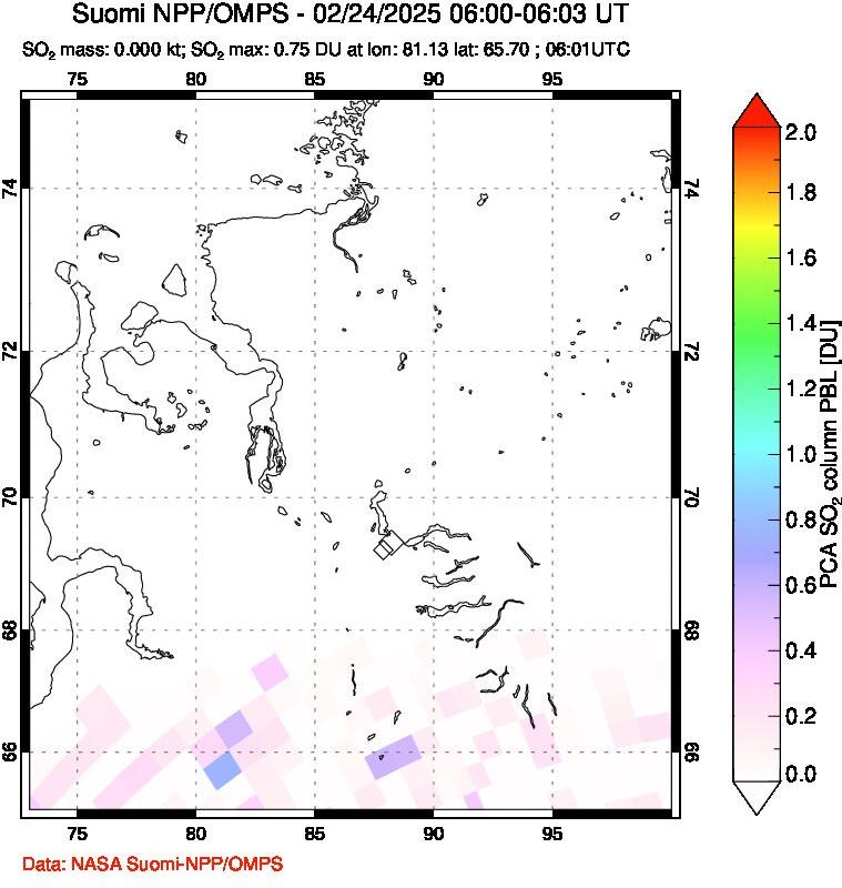 A sulfur dioxide image over Norilsk, Russian Federation on Feb 24, 2025.