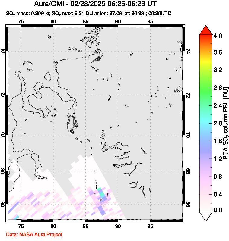 A sulfur dioxide image over Norilsk, Russian Federation on Feb 28, 2025.