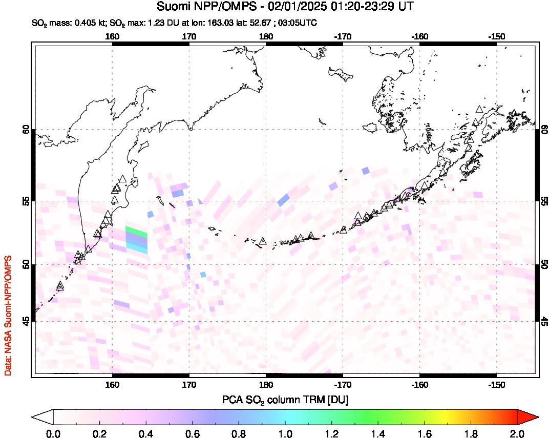 A sulfur dioxide image over North Pacific on Feb 01, 2025.