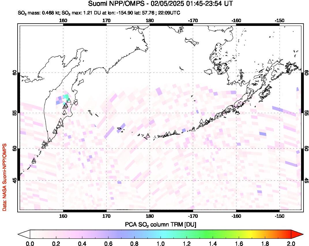 A sulfur dioxide image over North Pacific on Feb 05, 2025.