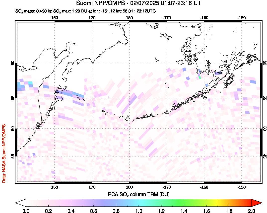 A sulfur dioxide image over North Pacific on Feb 07, 2025.