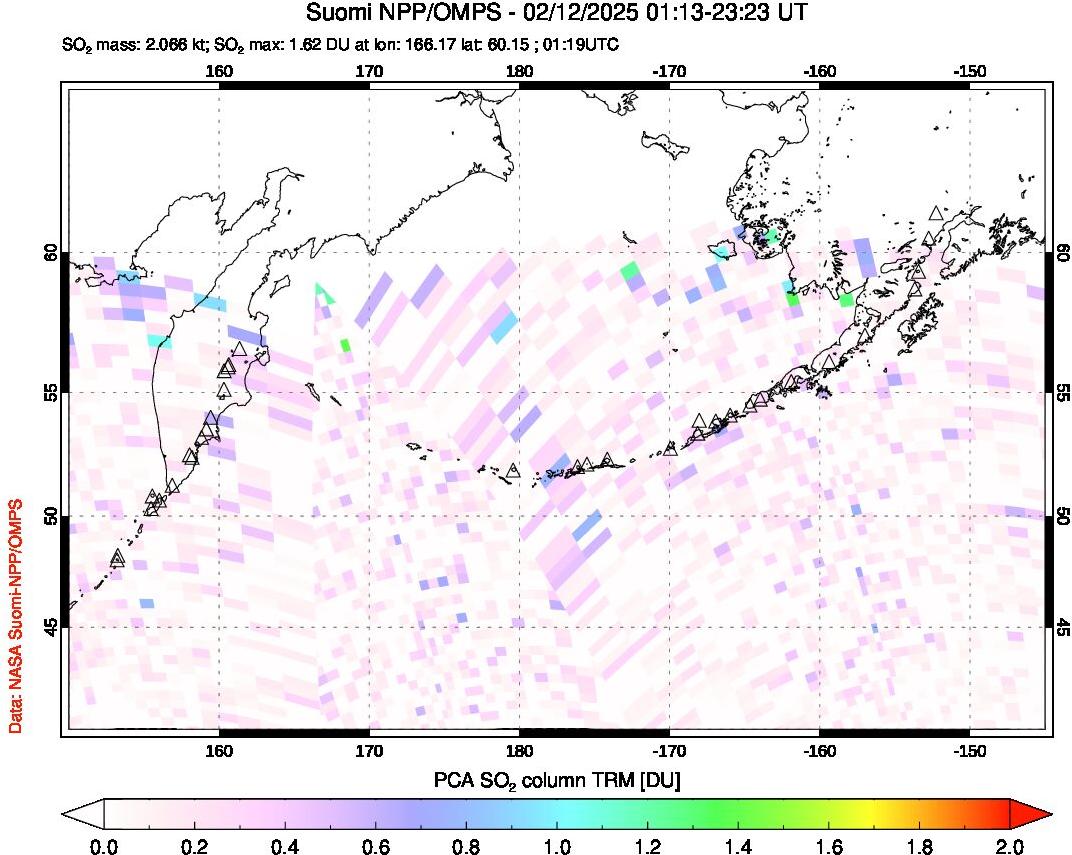 A sulfur dioxide image over North Pacific on Feb 12, 2025.