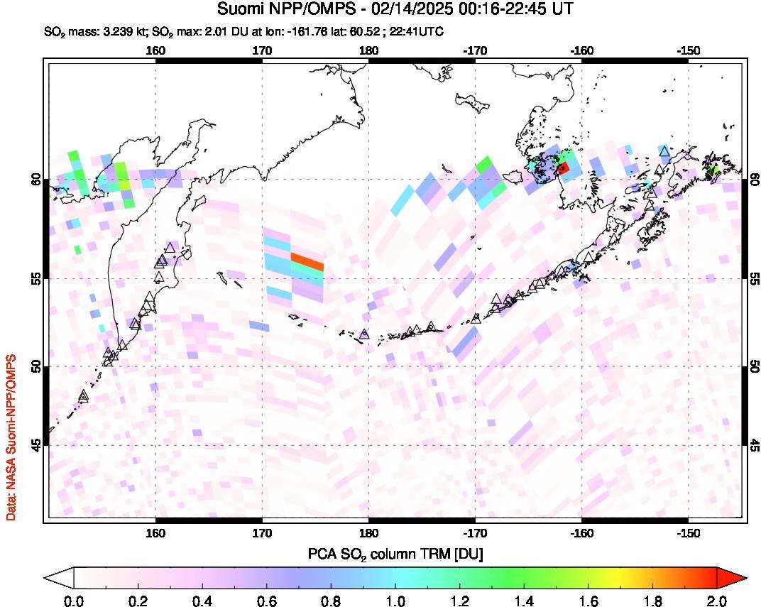 A sulfur dioxide image over North Pacific on Feb 14, 2025.