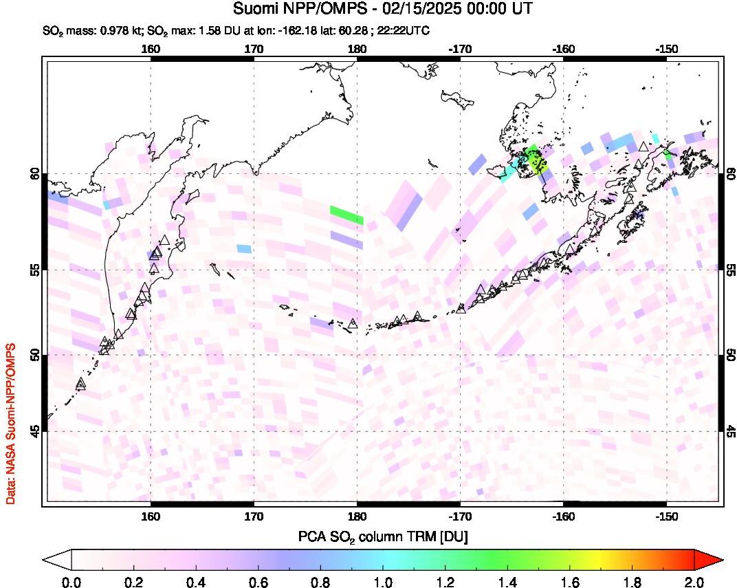 A sulfur dioxide image over North Pacific on Feb 15, 2025.