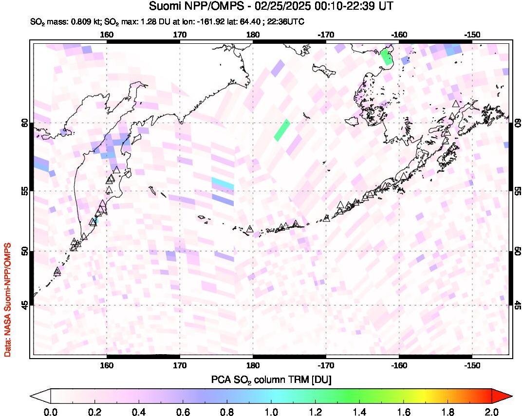 A sulfur dioxide image over North Pacific on Feb 25, 2025.