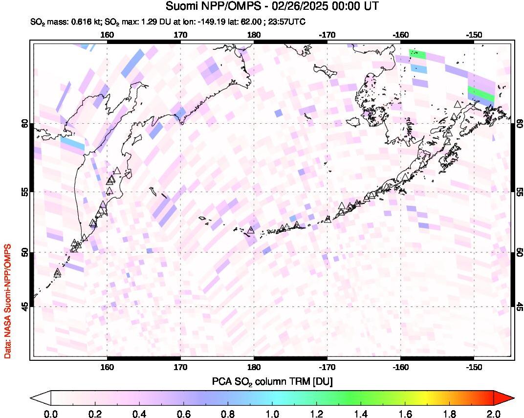 A sulfur dioxide image over North Pacific on Feb 26, 2025.