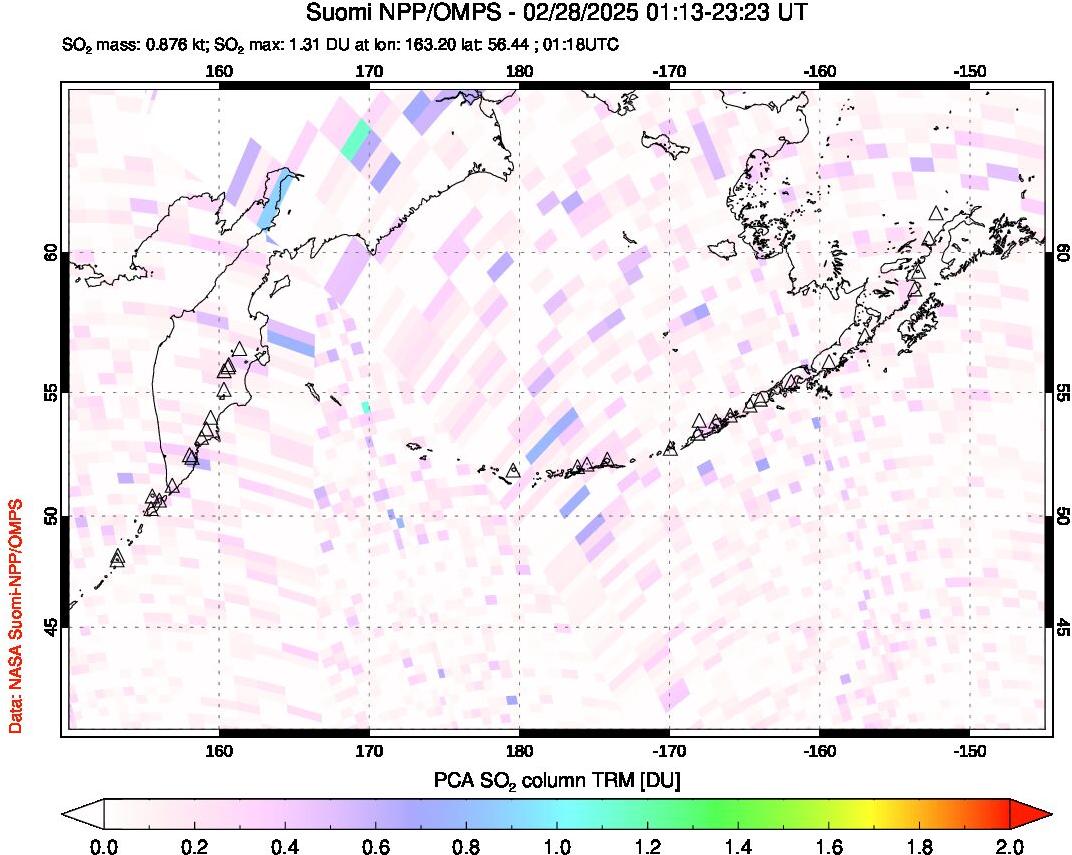 A sulfur dioxide image over North Pacific on Feb 28, 2025.