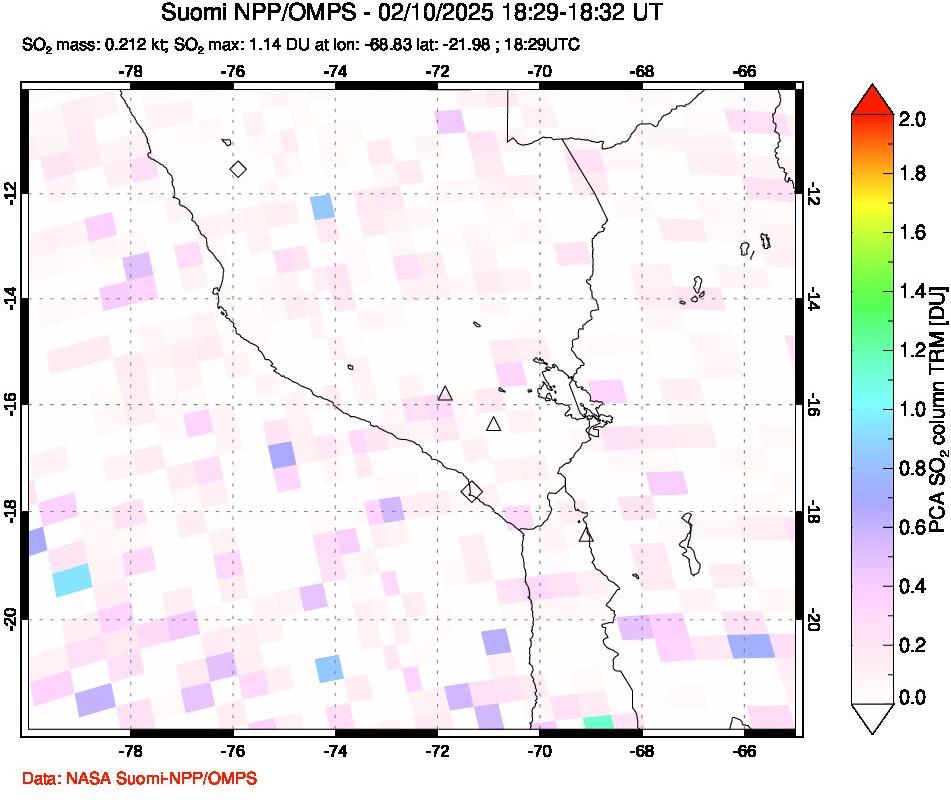 A sulfur dioxide image over Peru on Feb 10, 2025.