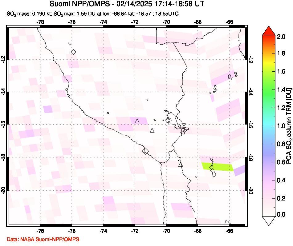 A sulfur dioxide image over Peru on Feb 14, 2025.