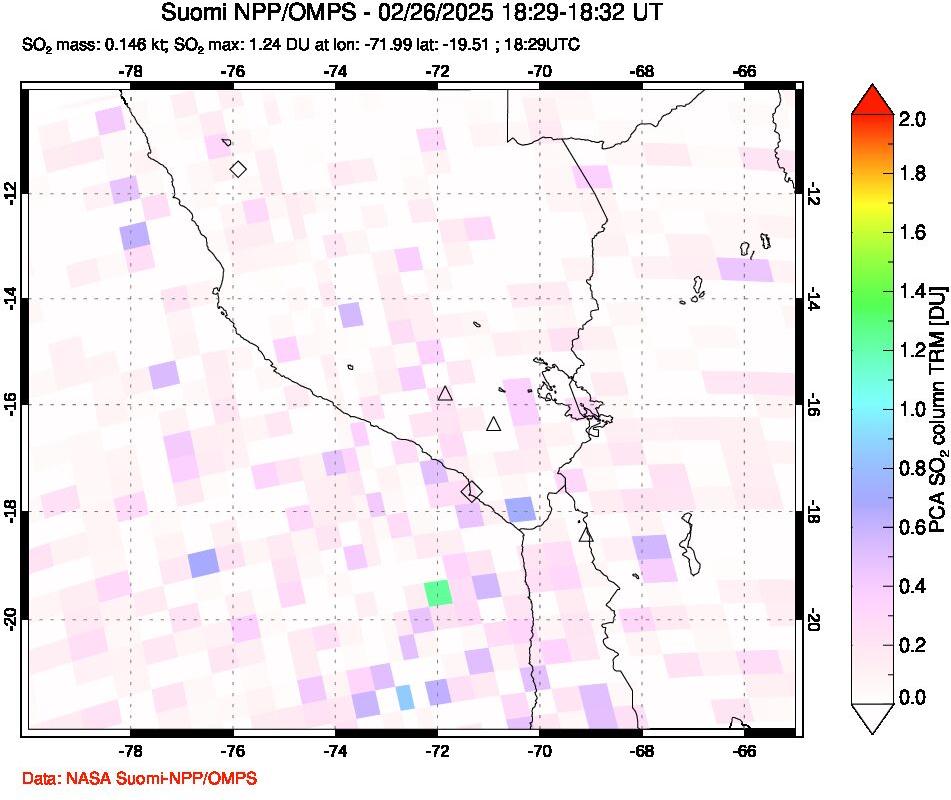 A sulfur dioxide image over Peru on Feb 26, 2025.