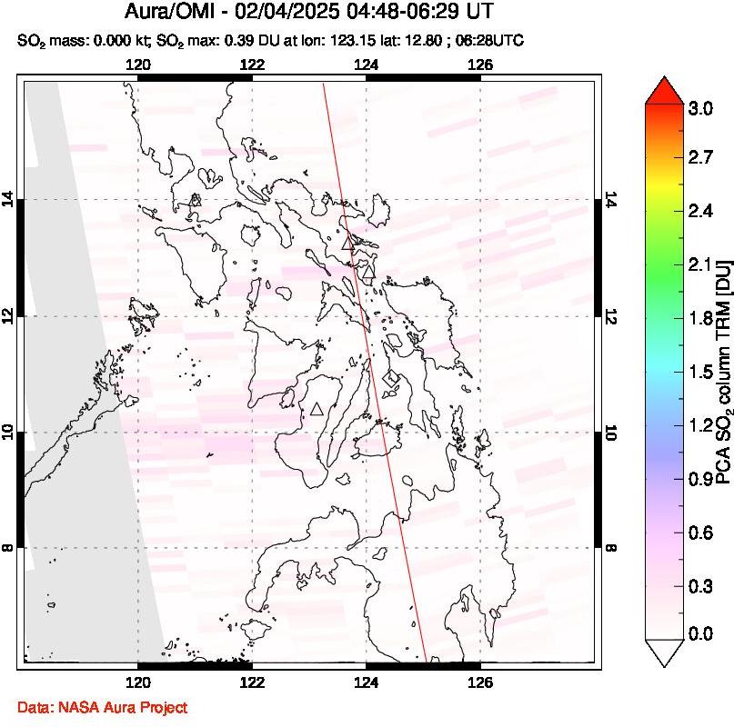 A sulfur dioxide image over Philippines on Feb 04, 2025.