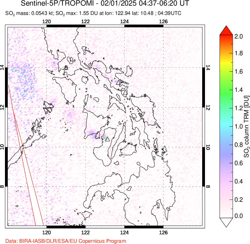 A sulfur dioxide image over Philippines on Feb 01, 2025.