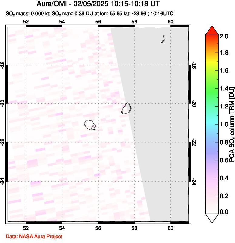 A sulfur dioxide image over Reunion Island, Indian Ocean on Feb 05, 2025.