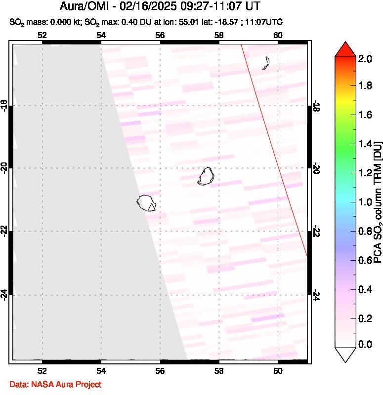 A sulfur dioxide image over Reunion Island, Indian Ocean on Feb 16, 2025.