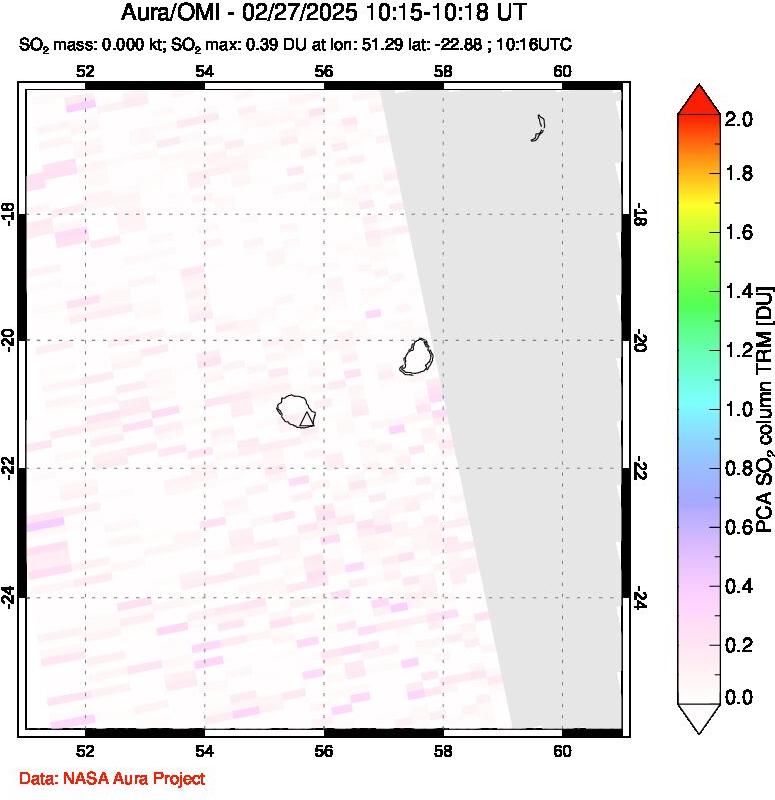 A sulfur dioxide image over Reunion Island, Indian Ocean on Feb 27, 2025.