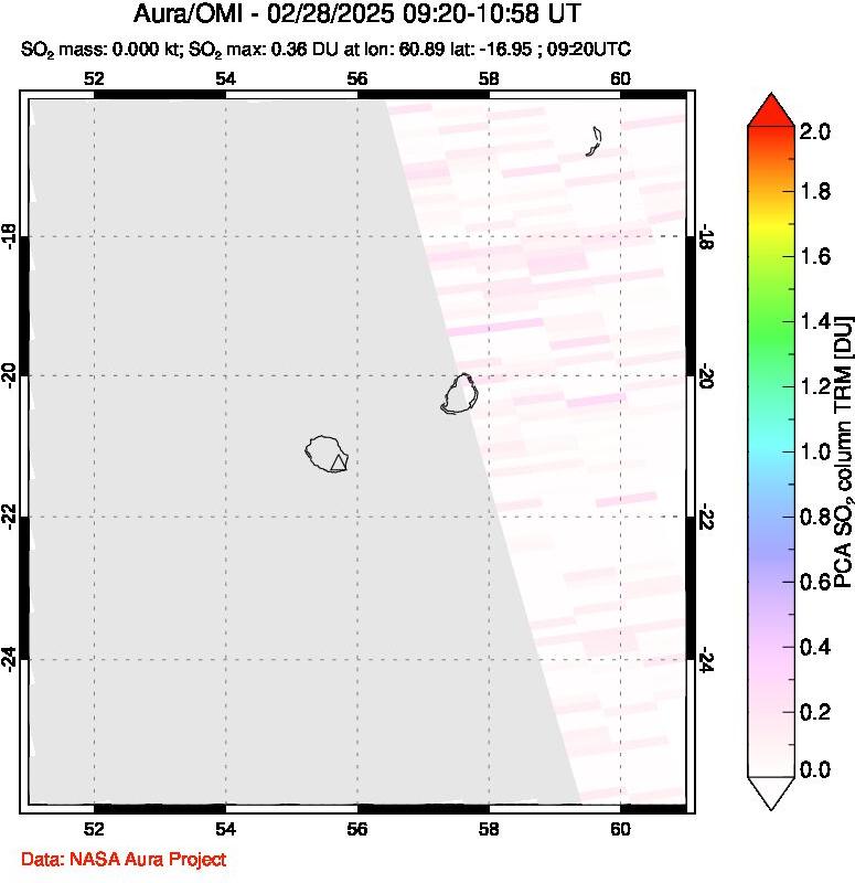 A sulfur dioxide image over Reunion Island, Indian Ocean on Feb 28, 2025.