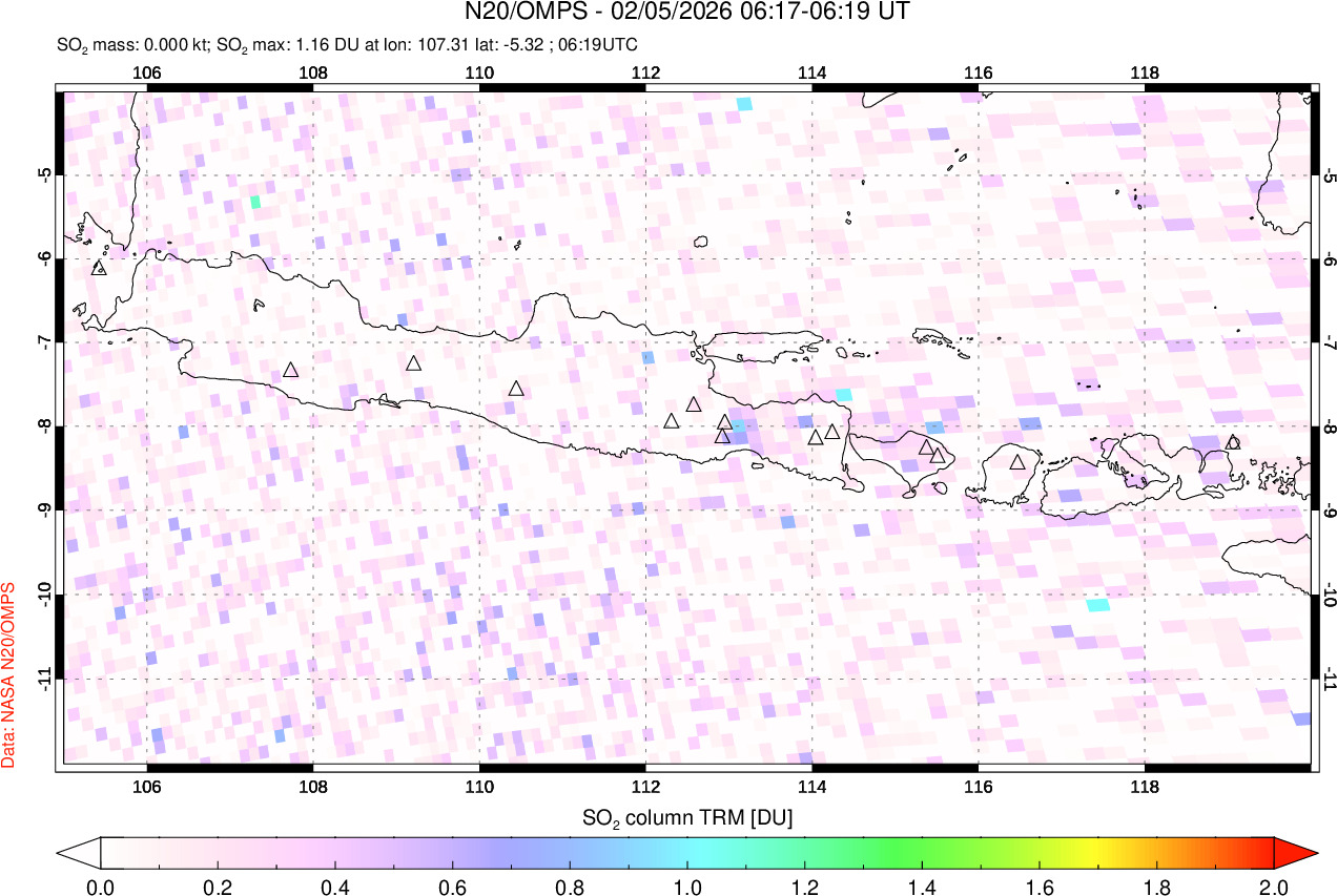 A sulfur dioxide image over Java, Indonesia on Feb 05, 2026.