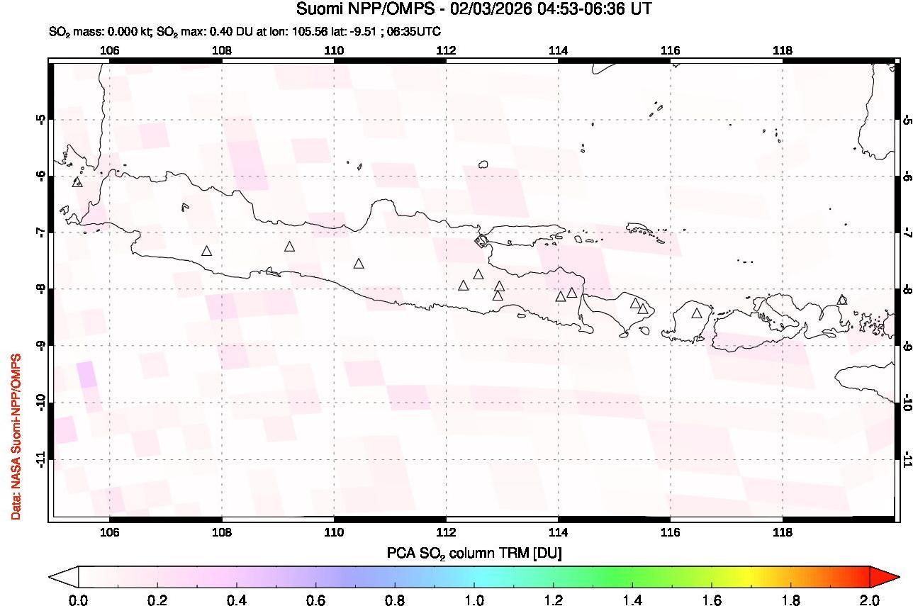 A sulfur dioxide image over Java, Indonesia on Feb 03, 2026.