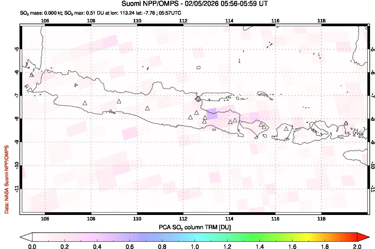A sulfur dioxide image over Java, Indonesia on Feb 05, 2026.