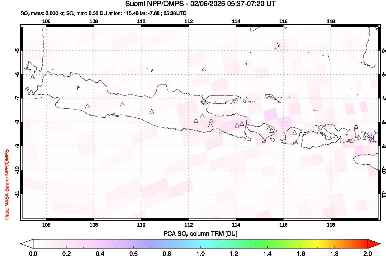 A sulfur dioxide image over Java, Indonesia on Feb 06, 2026.