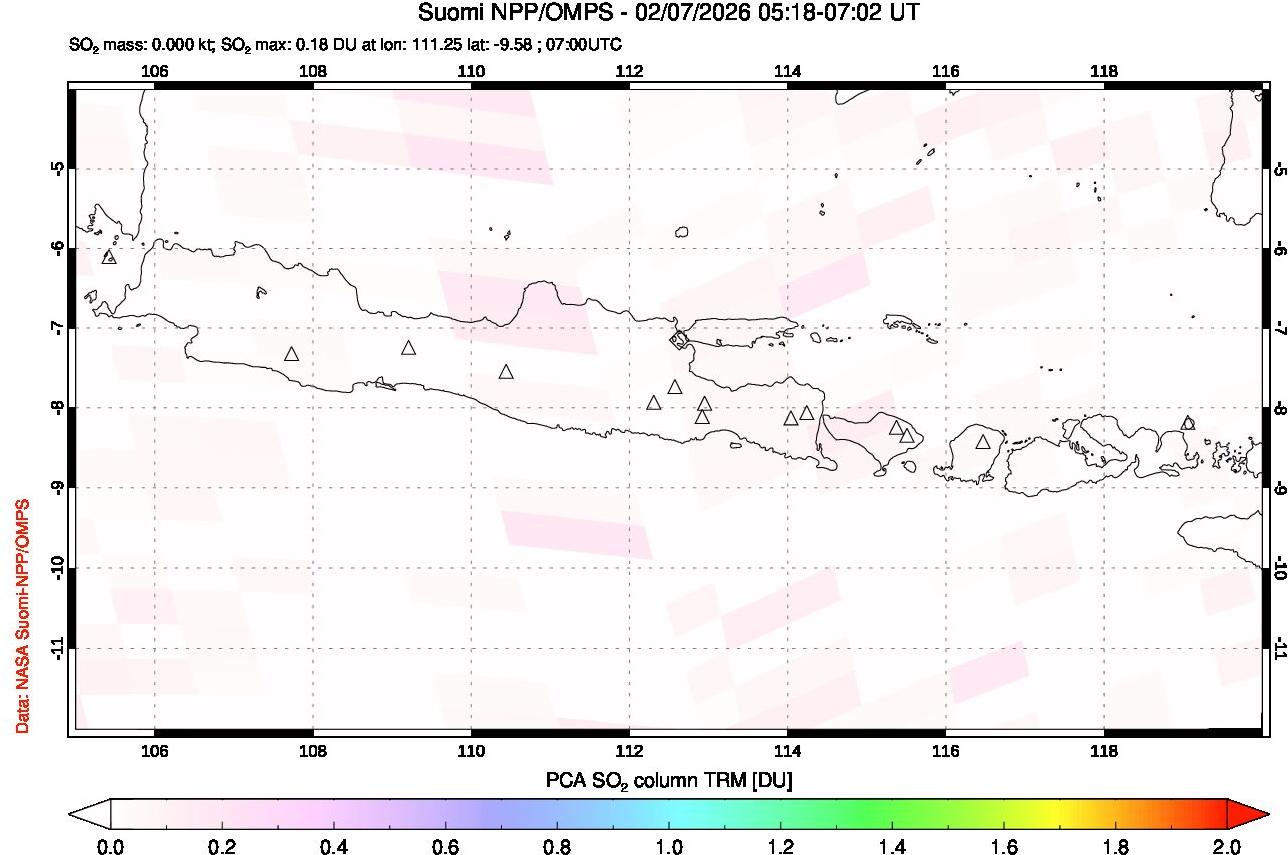 A sulfur dioxide image over Java, Indonesia on Feb 07, 2026.