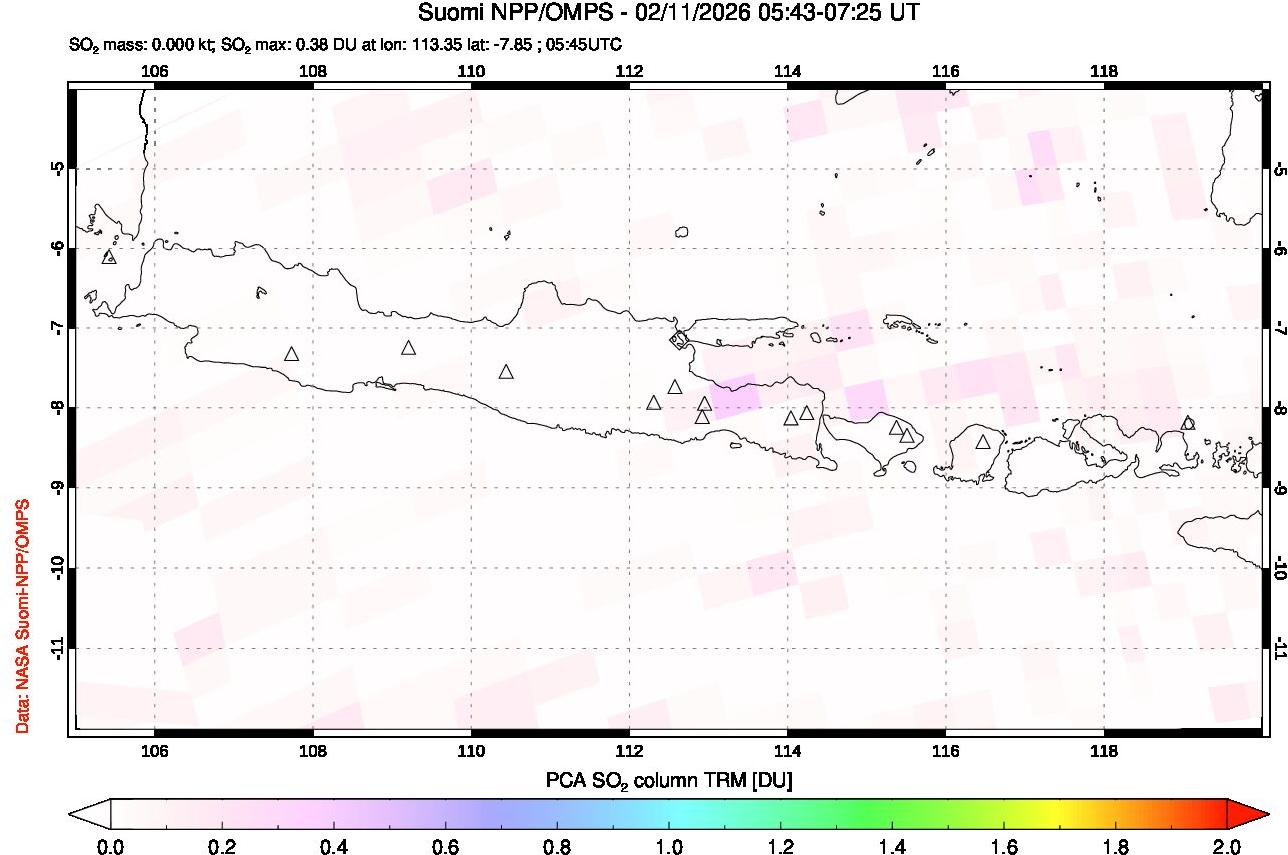 A sulfur dioxide image over Java, Indonesia on Feb 11, 2026.