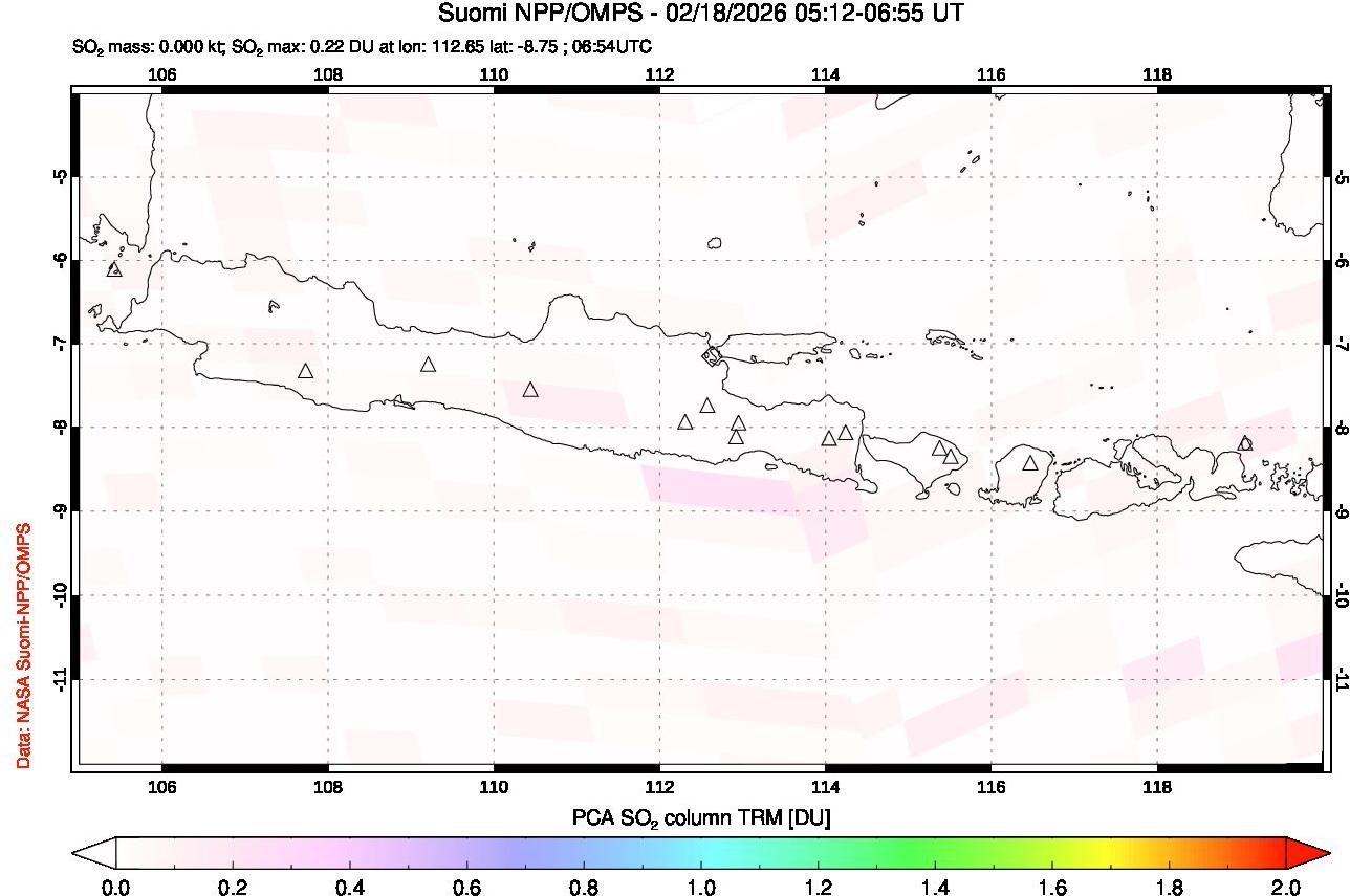 A sulfur dioxide image over Java, Indonesia on Feb 18, 2026.