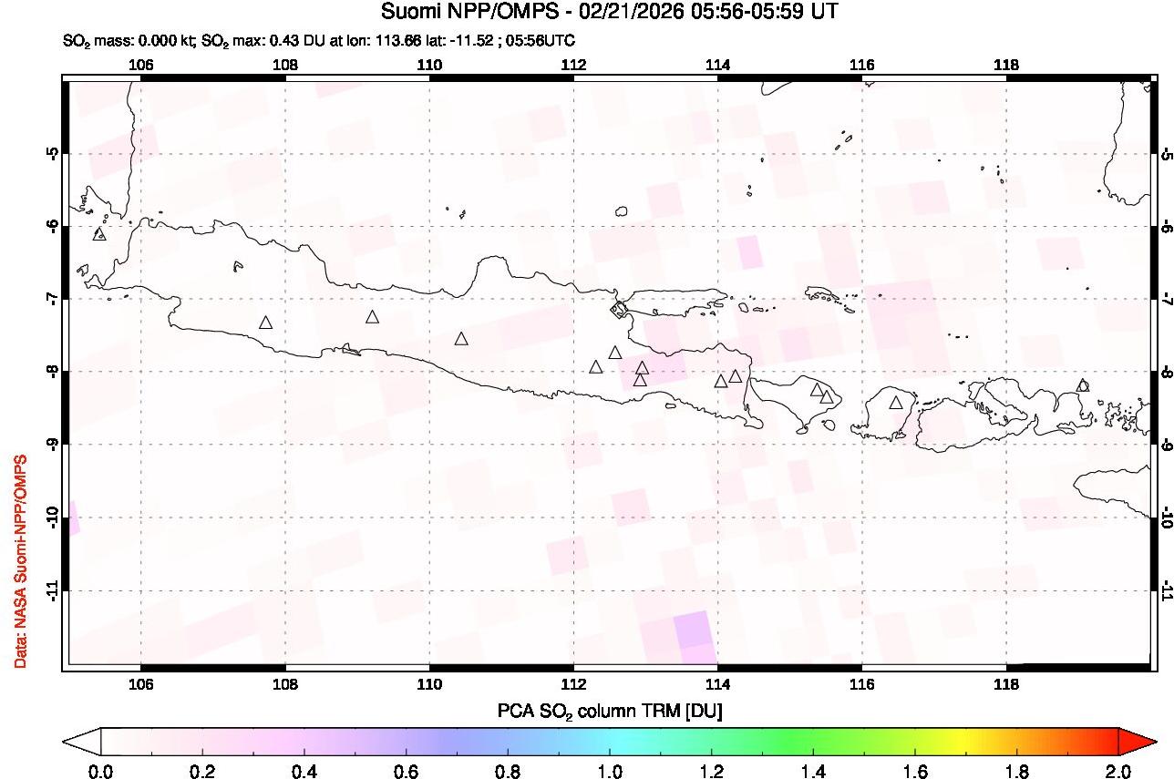 A sulfur dioxide image over Java, Indonesia on Feb 21, 2026.