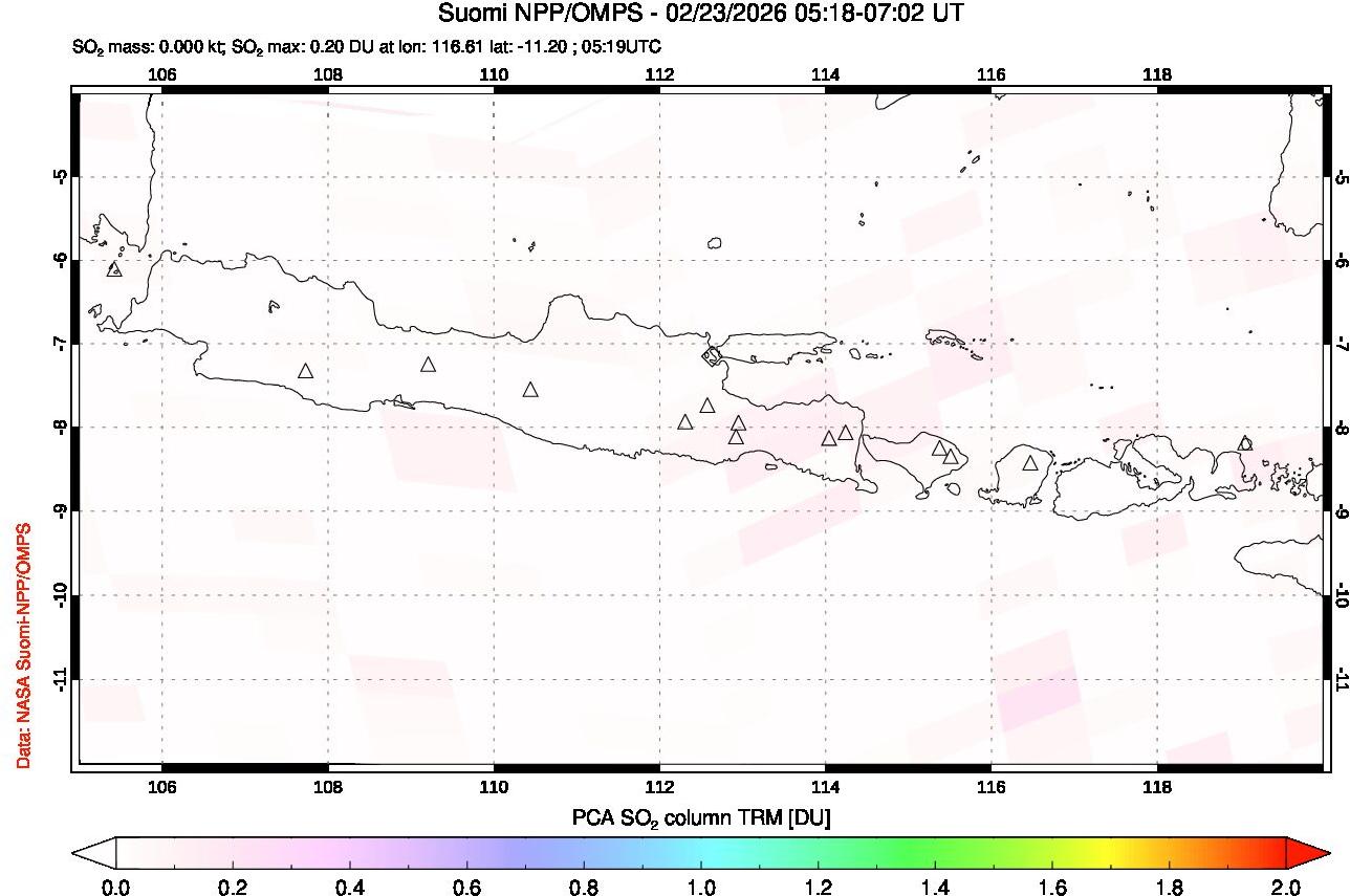 A sulfur dioxide image over Java, Indonesia on Feb 23, 2026.