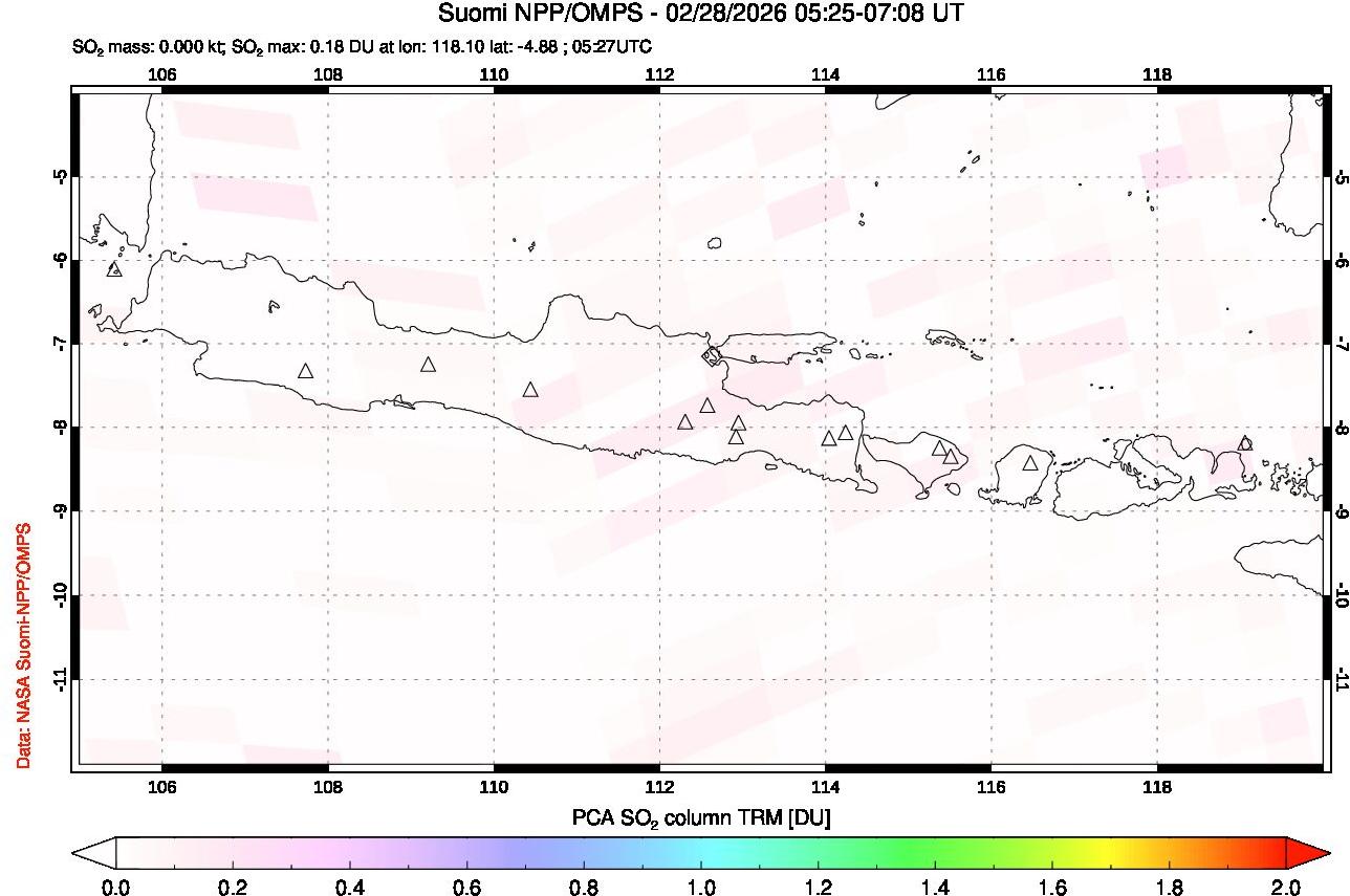 A sulfur dioxide image over Java, Indonesia on Feb 28, 2026.