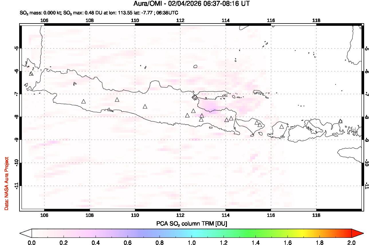A sulfur dioxide image over Java, Indonesia on Feb 04, 2026.