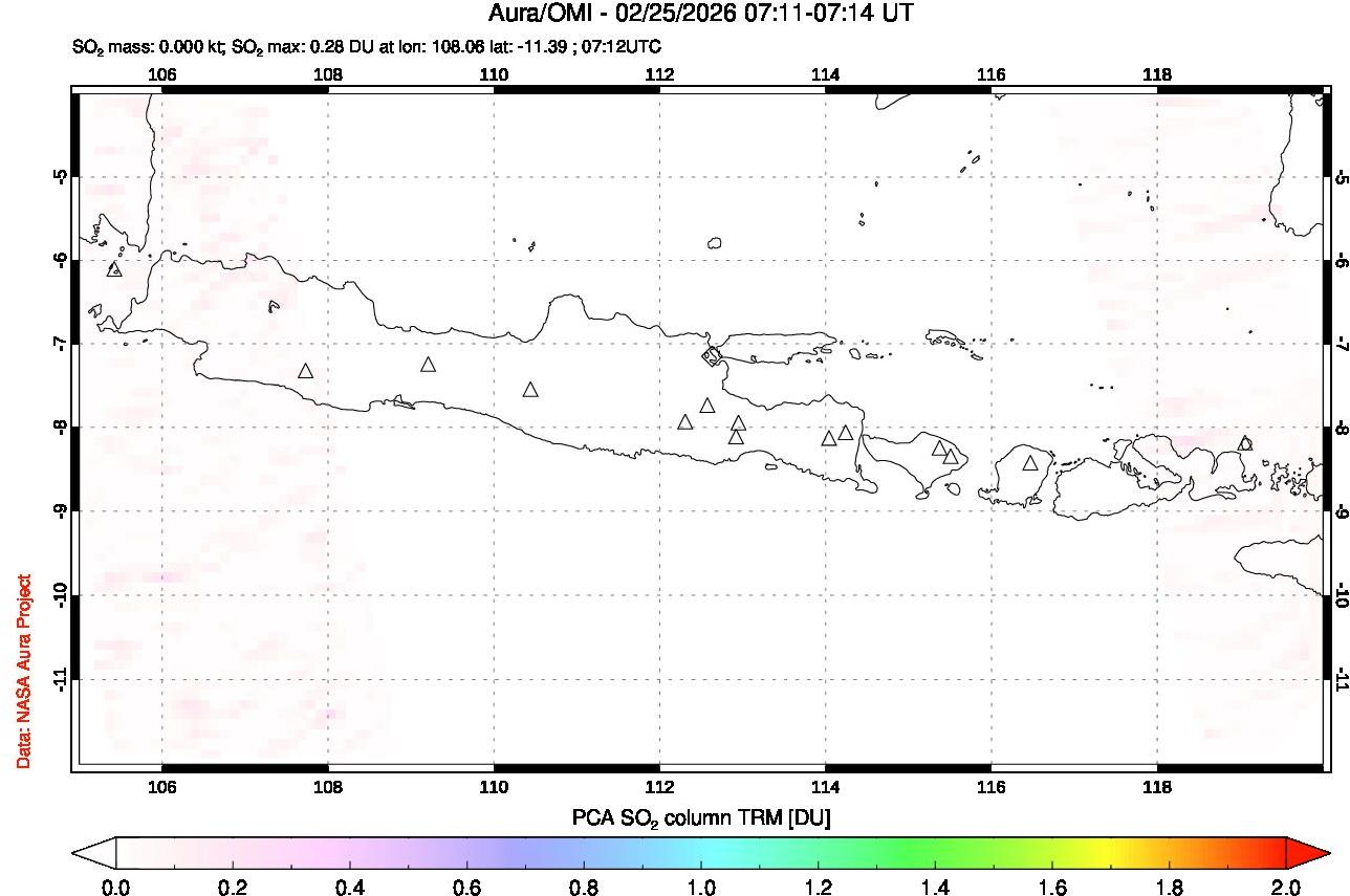 A sulfur dioxide image over Java, Indonesia on Feb 25, 2026.