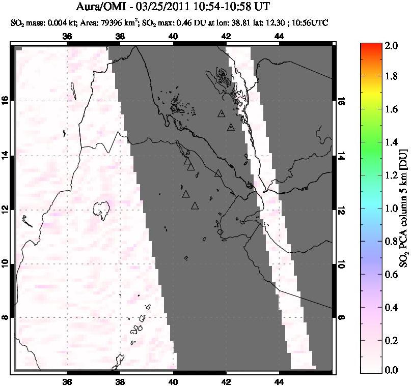 A sulfur dioxide image over Afar and southern Red Sea on Mar 25, 2011.
