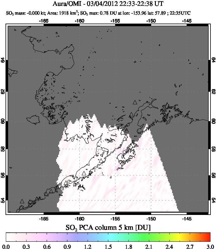 A sulfur dioxide image over Alaska, USA on Mar 04, 2012.