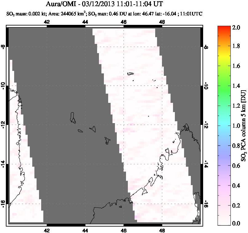 A sulfur dioxide image over Comoro Islands on Mar 12, 2013.