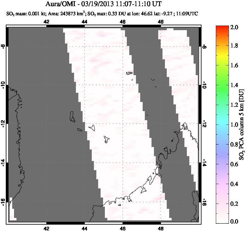 A sulfur dioxide image over Comoro Islands on Mar 19, 2013.