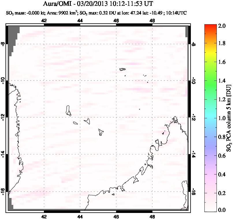 A sulfur dioxide image over Comoro Islands on Mar 20, 2013.