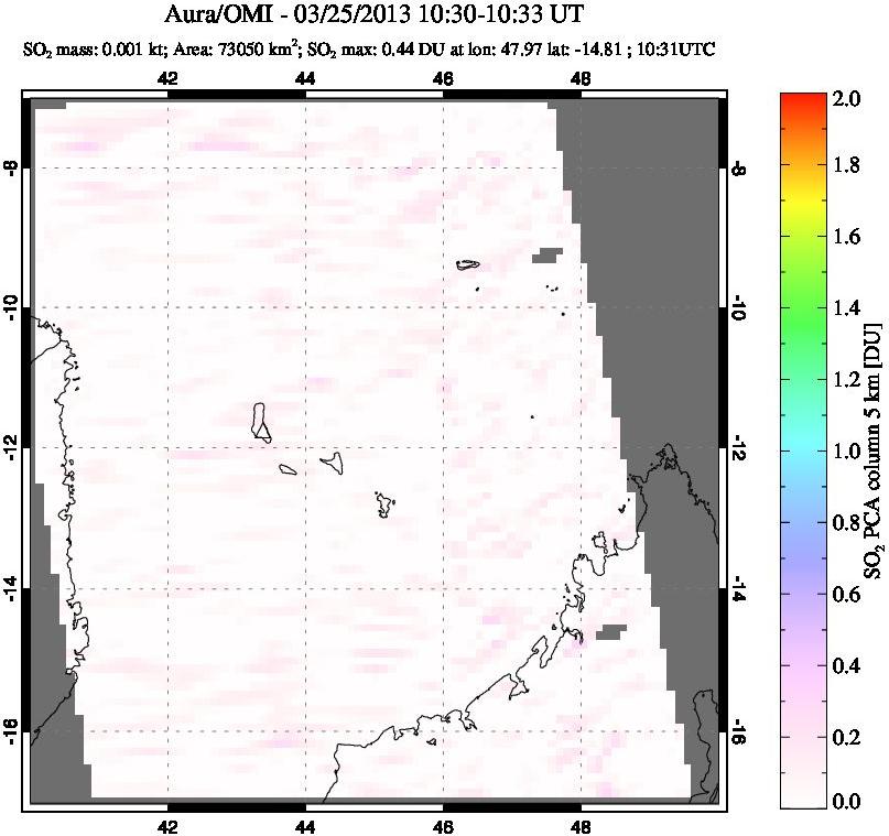 A sulfur dioxide image over Comoro Islands on Mar 25, 2013.