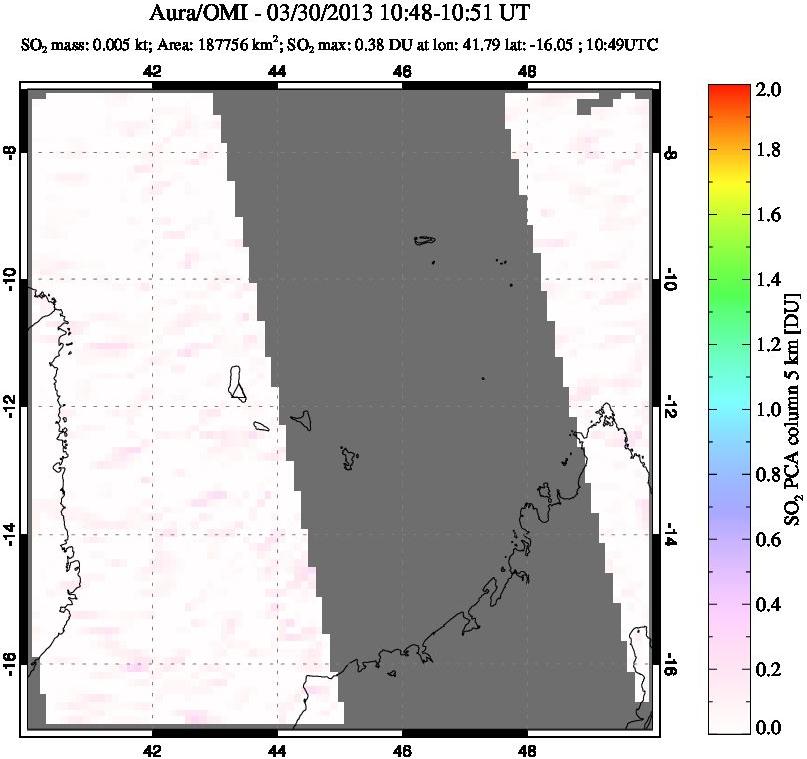 A sulfur dioxide image over Comoro Islands on Mar 30, 2013.