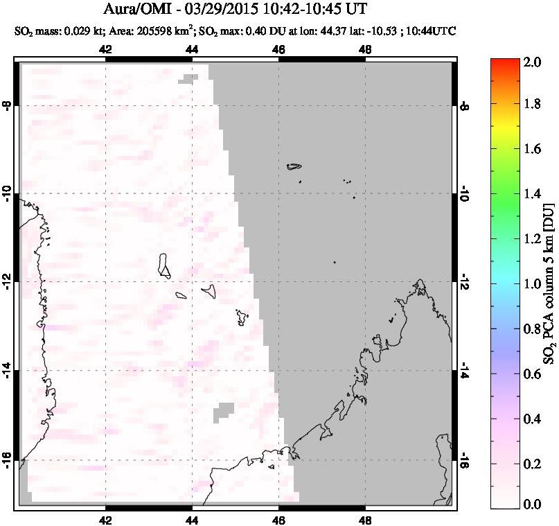 A sulfur dioxide image over Comoro Islands on Mar 29, 2015.
