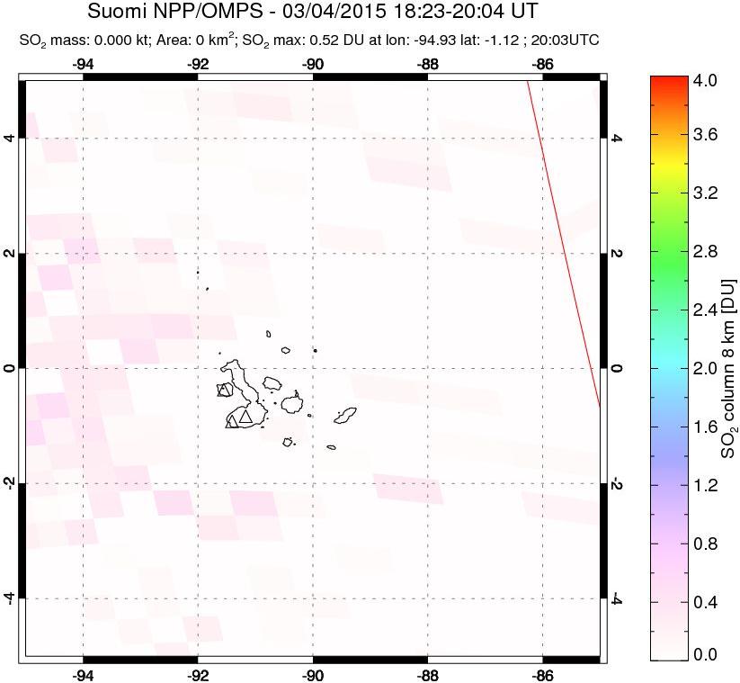 A sulfur dioxide image over Galápagos Islands on Mar 04, 2015.