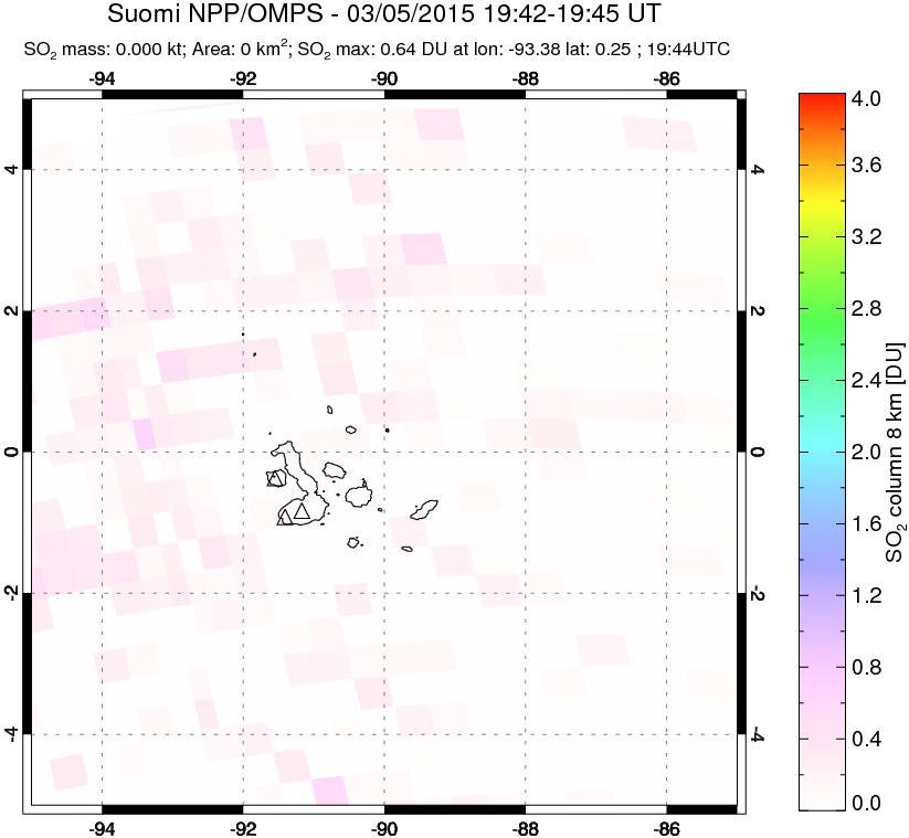 A sulfur dioxide image over Galápagos Islands on Mar 05, 2015.