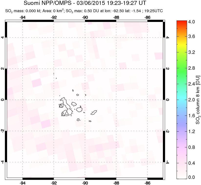 A sulfur dioxide image over Galápagos Islands on Mar 06, 2015.