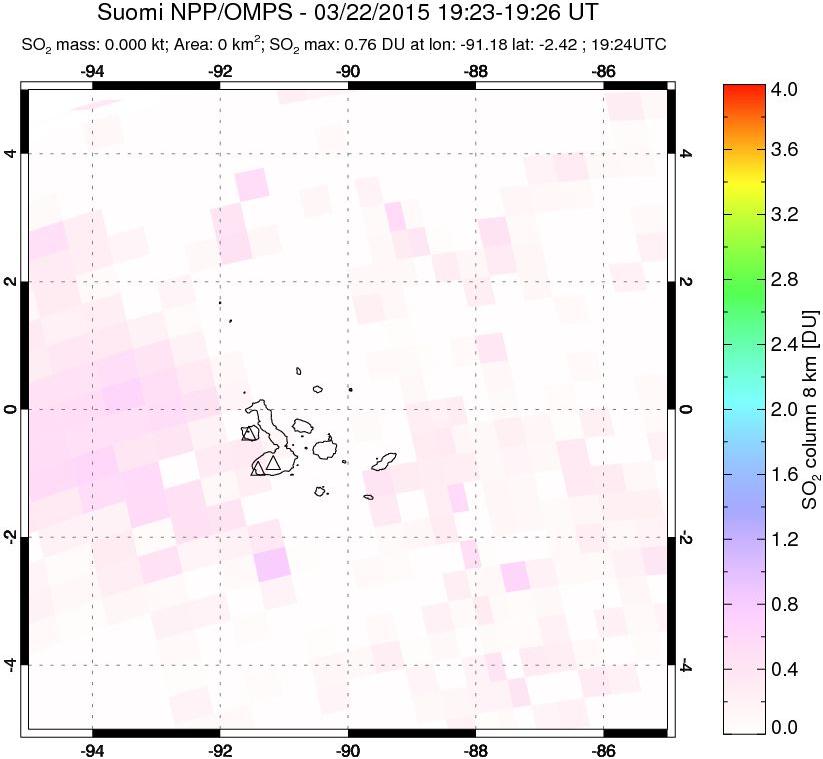 A sulfur dioxide image over Galápagos Islands on Mar 22, 2015.