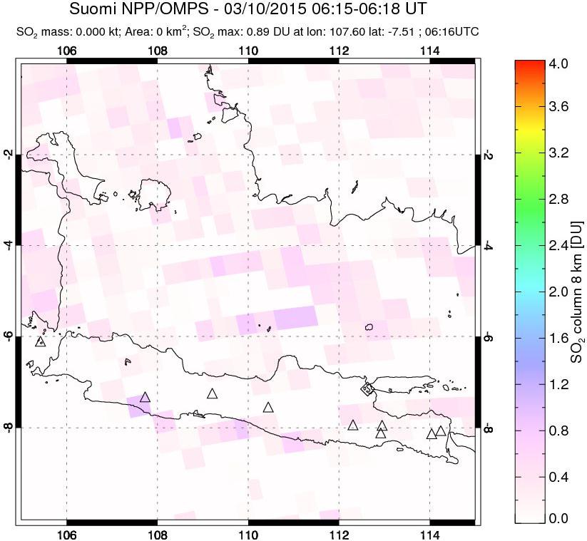 A sulfur dioxide image over Java, Indonesia on Mar 10, 2015.