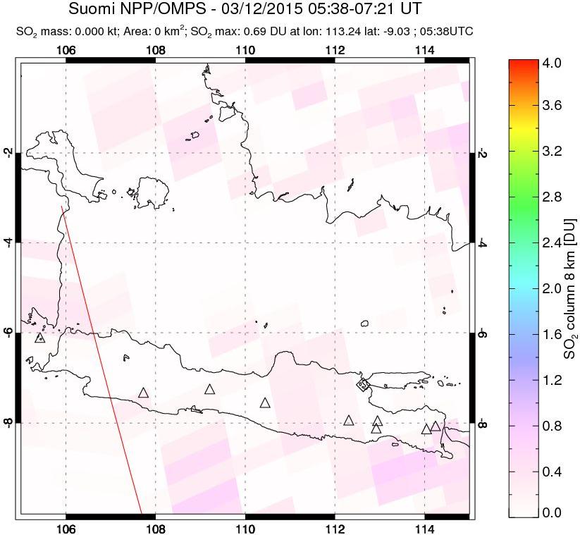 A sulfur dioxide image over Java, Indonesia on Mar 12, 2015.