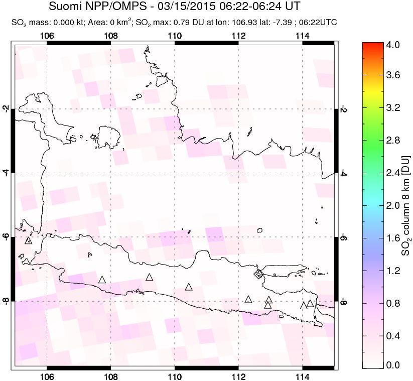 A sulfur dioxide image over Java, Indonesia on Mar 15, 2015.